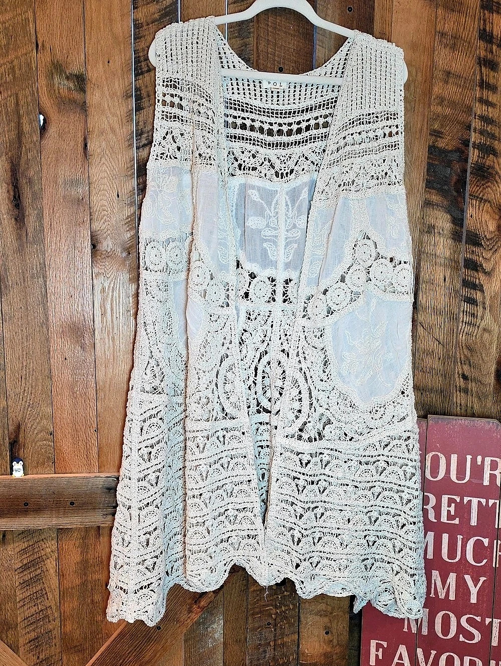 268p POL Crochet Lace Cream Duster